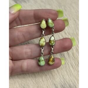 Native American Sterling Silver Palomino Turquoise Triple Dangle Post Earrings